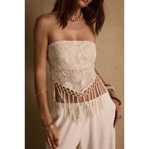 12th Tribe Outlaw Cream Lace Fringe Scarf Top Size LL